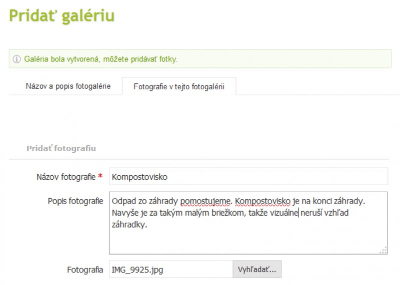 Pridať galériu - formulár 2 Pridať galériu - formulár 2