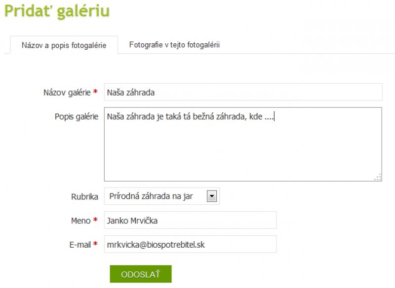 Pridať galériu - formulár Pridať galériu - formulár